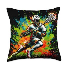 Lacrosse Player Illustration Youth Boys Girls Kids Lacrosse Throw Pillow
