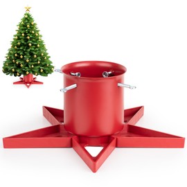 GuuG Real Christmas Tree Stand Base - Live Trees Small Christmas Tree Holder up to 6.5ft Trees for Real Xmas Trees Decoration 0.53 Gal Star (Red)