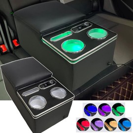 Universal Rear Bench Seat Console - Back Seat Car Organizer with Fast Charging Ports, Cup Holder & Phone Holder