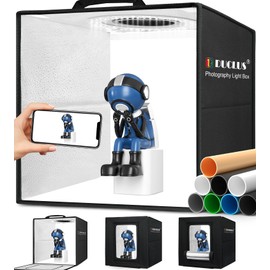 DUCLUS Light Box Photography, 12"x12" Professional Photo Booth Box with 8 Photo Backdrop, 120 LED Lights Dimmable & high CRI>95 Lightbox for Mini Product Photography: Jewelry, Miniature Models etc.