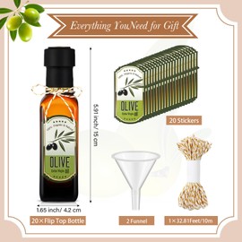 Reallnaive 20 Pcs 4 oz Mini Glass Olive Oil Bottles Empty Sauce Condiment Bottles with Dropper Inserts and Sticker Seals Caps for Gifts Kitchen(Brown,Sqaure)