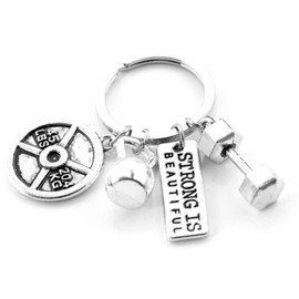 VNEWSCHI Sport Barbell Dumbbell Fitness Weightlifting Gym Key Ring Charm Keychain Strong Is Bealtiful Fitness Keychain Charm Gift Coach Stainless Steel Fitness Keychains