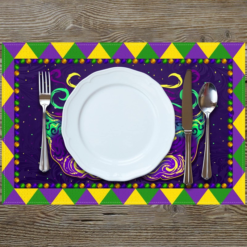 Linen Mardi Gras Placemats Set of 4 New Orleans Brazi