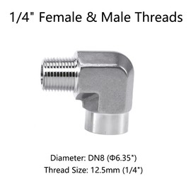 90 Degree Elbow Pipe Adapter 2PCS Stainless Steel Sensor Connector 1/4" Male & Female NPT Threaded Pipe Fitting Silver