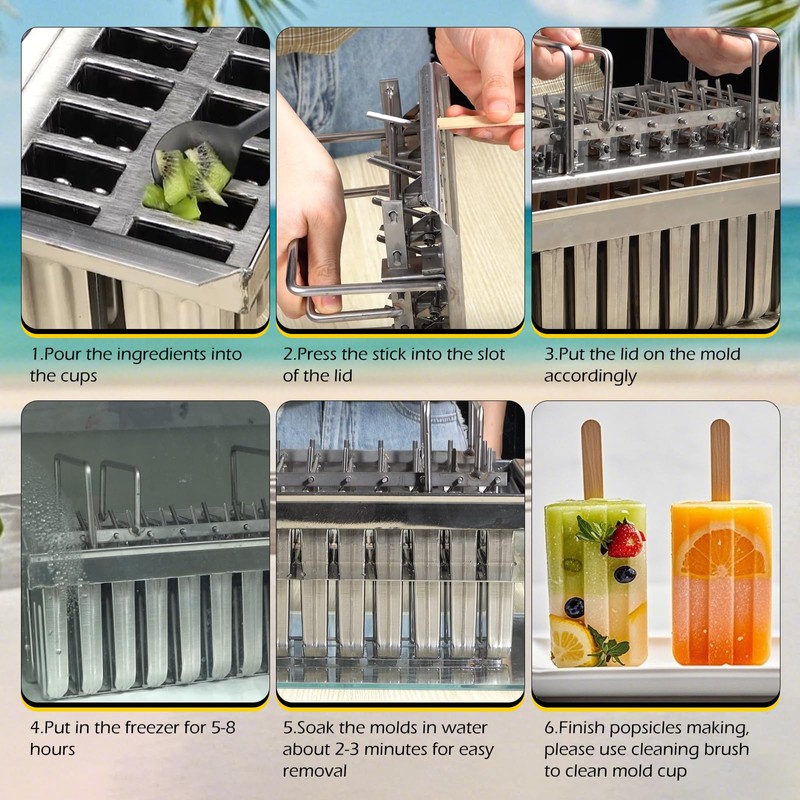 Dyna-Living Commercial Popsicle Molds 20PCS Flat Heads with Double-slot Stainless