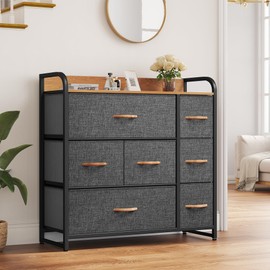 DWVO Fabric Dresser with 7 Drawers, Black Dresser & Chest of Drawers, Storage Tower with Large Capacity, Organizer Unit for Bedroom, Living Room & Closets