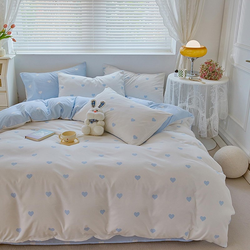 Blue White Duvet Cover Set Queen Size with Cute Blue