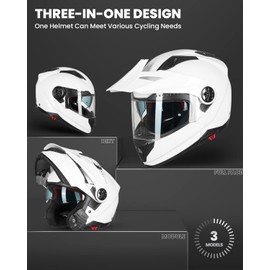 ILM Motorcycle Full Face Modular ATV Helmet Three in One Snowmobile Casco with Pinlock Anti Fog Visor for Men Women DOT Model-909F(White XXL)