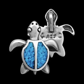 Mainland Silver Turquoise Turtle Pendant, 925 Sterling Silver Pendant, Tortoise Pendant, Sea...