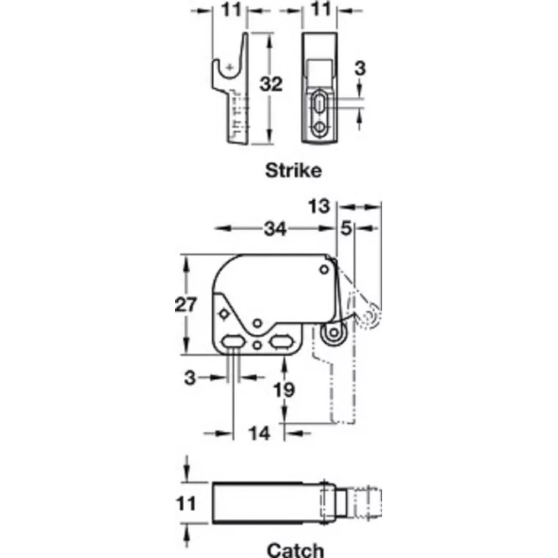 Mini Latch Push to Open Cabinet Door Latch Silver Finish