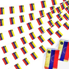 Krmkot Venezuela Venezuelan String Flag Pennant Banner, Small Mini Venezuela Venezuelan Bunting Banner National Country Decoration for School, Party, Patriotic Festival, 66 Feet 60 Flags