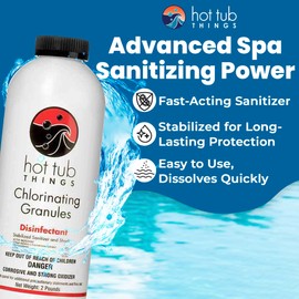 Hot Tub Things Chlorine Granules for Hot Tub & Spa, Quick-Dissolving Chlorinating Concentrate Disinfectant & Oxidizer, Pool Sanitizer & Shock Treatment for Clean Water, Sodium Dichlor Powder, 2 lbs