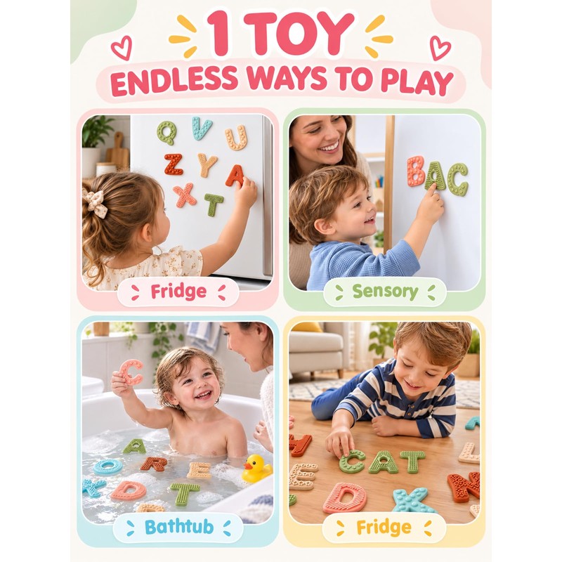 Magnetic Letters for Fridge - Soft Silicone Alphabet Magnets, Toddler