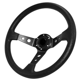QYMOPAY Deep Dish Racing Wheel - Aluminum & Leather Gaming Wheel with Horn Button, JDM Fit for Car Sim Racing, Black