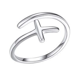 Silver Ring for Women Adjustable Christian Ring 925 Sterling Silver Sideways Cross Rings