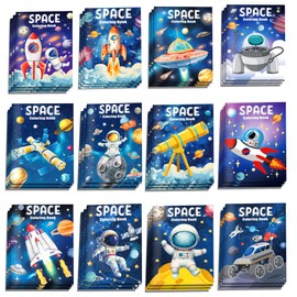 12Pcs Outer Space Mini Coloring Books for Kids - Astronaut & Solar System Activity Planet Books Bulk for Birthday Party Favors, Classroom Travel, Galaxy-Themed Goodie Bag Stuffers