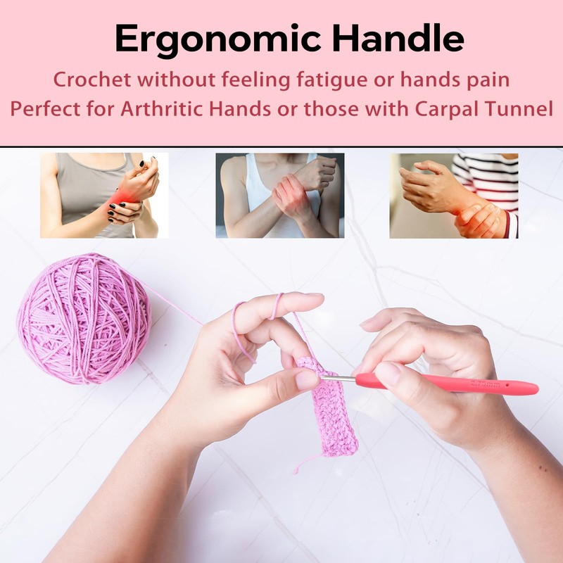2.75mm Crochet Hook, Ergonomic Crochet Hooks with Soft Rubber Handle