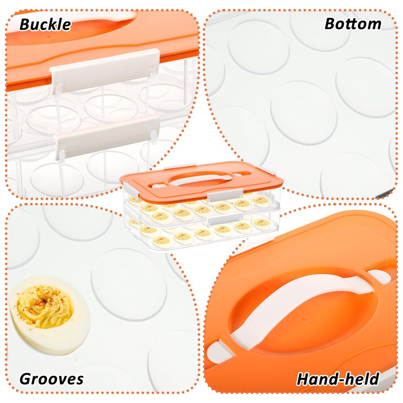 2-Layer Deviled Egg Containers with Lid, 36 Slots Plastic Detachable