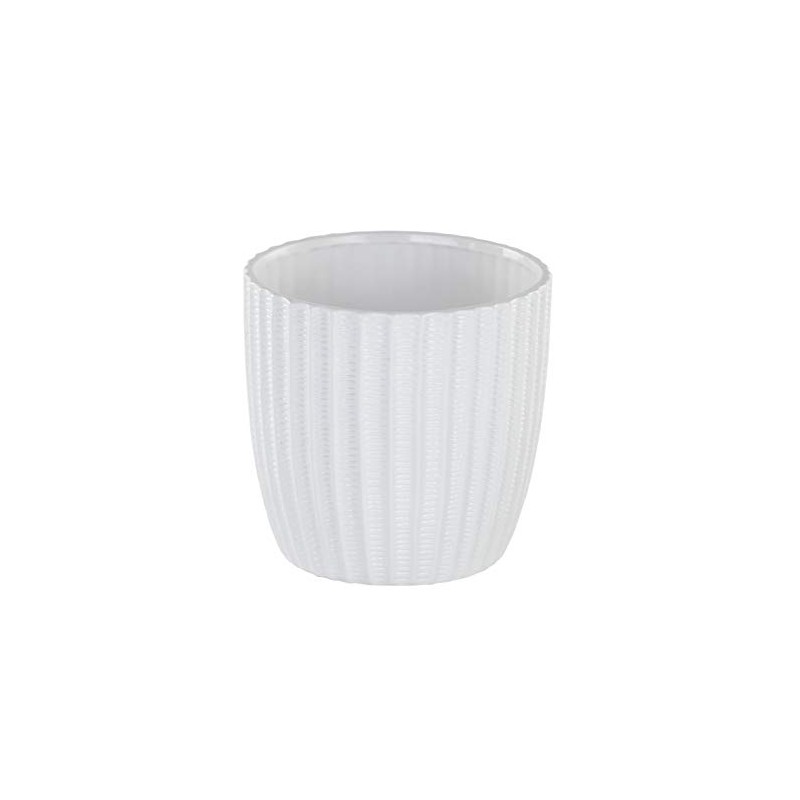 Napco 22113 Glazed Ceramic Ribbed Planter/Cache Pot, White