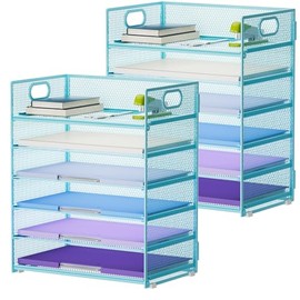 Marbrasse Paquete de 2 Organizadores de Escritorio con Asa, Bandeja de Cartas de Papel de 6 Niveles, Organizador de Archivos de Escritorio de Malla...