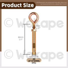 Wokape 8Pcs Closed Hook Bolts Wall Concrete Brick Expansion Screws Zinc-Plated Metal Anchor Bolt Hooks Hex Bolt Sleeve Eye Pull Screw Swing Hooks (M8)