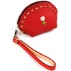 Women's Coin Purse Leather Cowhide Handmade Strap Cosmetic Pouch, red