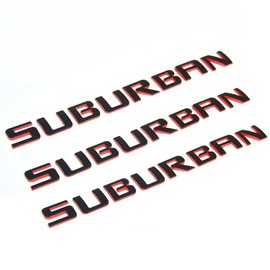 3pack OEM Suburban Nameplates Emblems ABS Letter 3D Badges Compatible with Suburban Glossy Shiny (Redline)