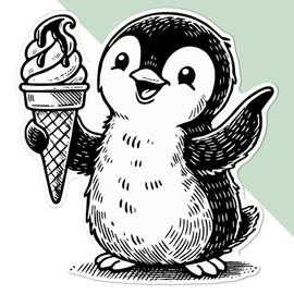 Large 210mm 'Penguin with Ice Cream Cone' Permanent Sticker Decal for Cars/Windows/Bins/Walls etc (DW00131242)