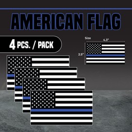 Sticky Expressions | Thin Blue Line American Flag Decal (4 Pack), Size 4.3x2.5 Inches – Durable, Strong Adhesive, Waterproof Thin Blue Line Stickers and Decals Perfect for Cars, Laptops, and More