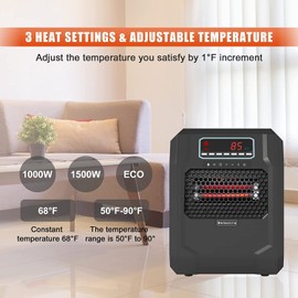 VOLTORB Freestanding Portable Electric Space Heater for Bedroom or Indoor Use with LED Display, Remote Control, and Fan Only Mode, Black