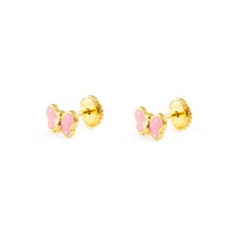 Women's & Children's Pink Butterfly Stud Earrings - Yellow Gold 9 Carat (375), Yellow Gold, No Gemstone