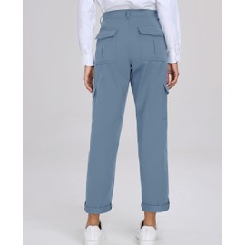 Oalka Women's Hiking Cropped Capri Pants Relaxed Fit Stretchy Knit Waist Casual Outdoor Travel Pant 29 Inches Denim Blue XL