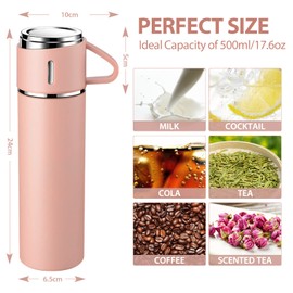 Thermos Flask 500 ml with Cup, Thermos Flask Coffee Keeps Hot and Cold for 12 Hours, Stainless Steel Thermal Bottles, BPA-Free, Leak-Proof Insulated Flask with Lid and Handle, for Work, School,