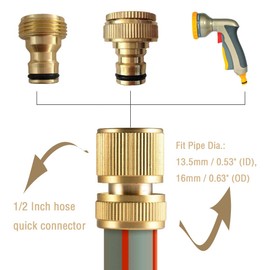 Tesmotor Brass Garden Hose Tap Connection 2-in-1 Garden Hose Tap Connector & 1/2 Inch Garden Lawn Brass Garden Hose Connector 4 Pack