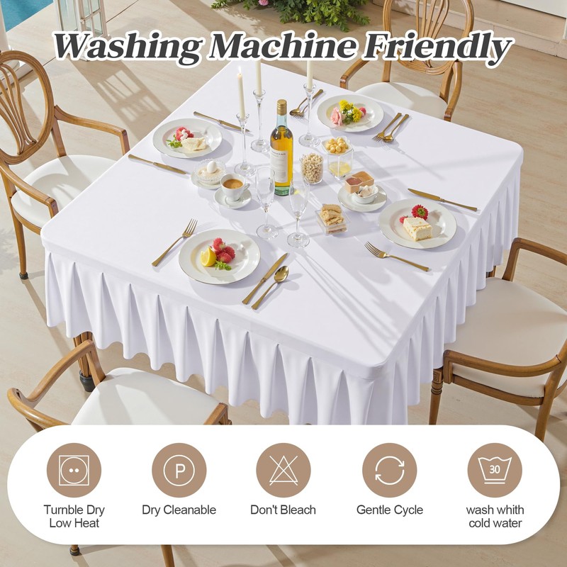 White Spandex Tablecloths for 34x34 Inch Square Tables, Stretch Fitted