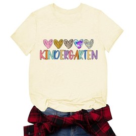 Kindergarten Shirts Teacher:Kindergarten Crew Teacher Shirt Funny Heart Leopard Print Graphic Top