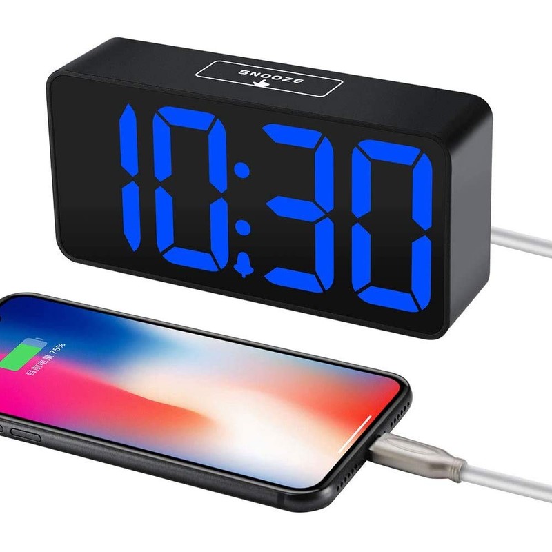 DreamSky LED digital alarm clock with USB charging port, large