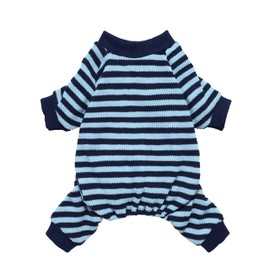 Fitwarm Blue and White Striped Dog Pajamas, Waffle Dog Clothes for Small Dogs Girl Boy, Puppy Onesie with Feet, Pet Cat Outfit, Large
