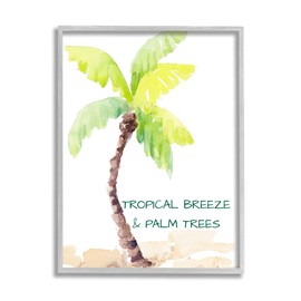 Stupell Industries Tropical Breeze & Palm Trees Phrase Soft Beach, Designed by Lanie Loreth Gray Framed Wall Art, 11 x 14, Green
