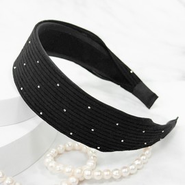 Burnaby black ribbed dot hairband wide headband / 버나비 블랙 골지 도트 헤어밴드 넓은머리띠
