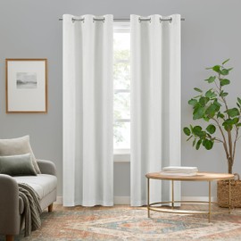 Eclipse Pembroke 100% Blackout, Faux Linen Grommet Window Curtains, 84 in Long x 42 in Wide, Thermal Insulated and Noise Reducing Curtains for Living Room, Bedroom, 2 Curtain Panels, White, 84" x 42"