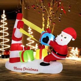 7 Feet Santa Inflatable Outdoor Christmas Decoration with LED Lights and Built-in Slingshot for Holiday Yard DecorationsSelect: 7 Feet