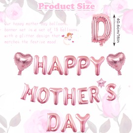 NOJGAC Happy Mothers Day Balloon, 16 INCH Inflated Foil Balloons in Rose Gold Color, Helium Filled, Forming Mother's Day Banner, Ideal for Mother's Day Party Decor and Surprise