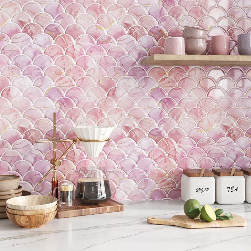 VEELIKE 12 Sheets Fish Scale Backsplash Tiles Peel and Stick