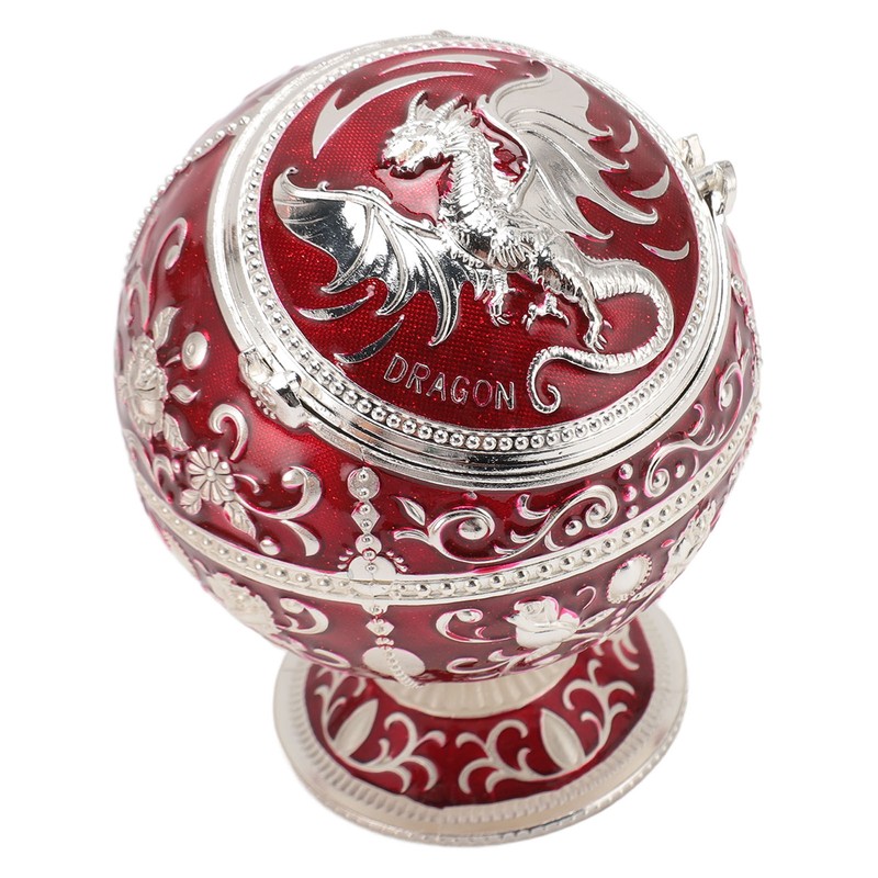 Ball Ashtray with Windproof Lid Retro Dragon Stereoscopic Relief Zinc