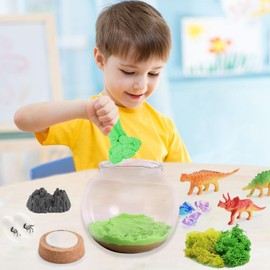 BLYPHOO Kit de Terrario de Dinosaurios Iluminado para Niños: Kit de Arte y Manualidades de Terrario para Niñas con Luz Nocturna Ajustable - Regalos Juguetes de Dinosaurios para Niños de 5 6 7 8 Años