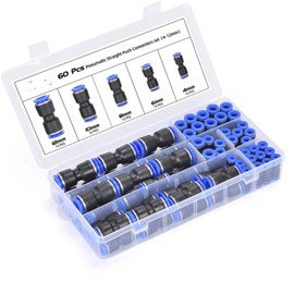 Guolich Pack of 60 Straight Pneumatic Connectors, Push in Screw I Connector, Pneumatic Fittings Push in Quick Coupling Connector for Air Water Hose Connection 4/6/8/10/12 mm