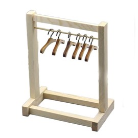 7 Pcs Wooden Mini Clothes Rack with 6pcs Hangers, Dolls House Accessories, Baby Wardrobe Wooden Clothes Rack for Doll Wardrobe, Dollhouse, Baby Doll Wardrobe