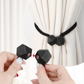 2 Pack Magnetic Curtain Tiebacks, Modern Drapes Clips Rope Holdbacks Curtain Holder Buckles for Home, Office, Hotel Window Decorative(Black)