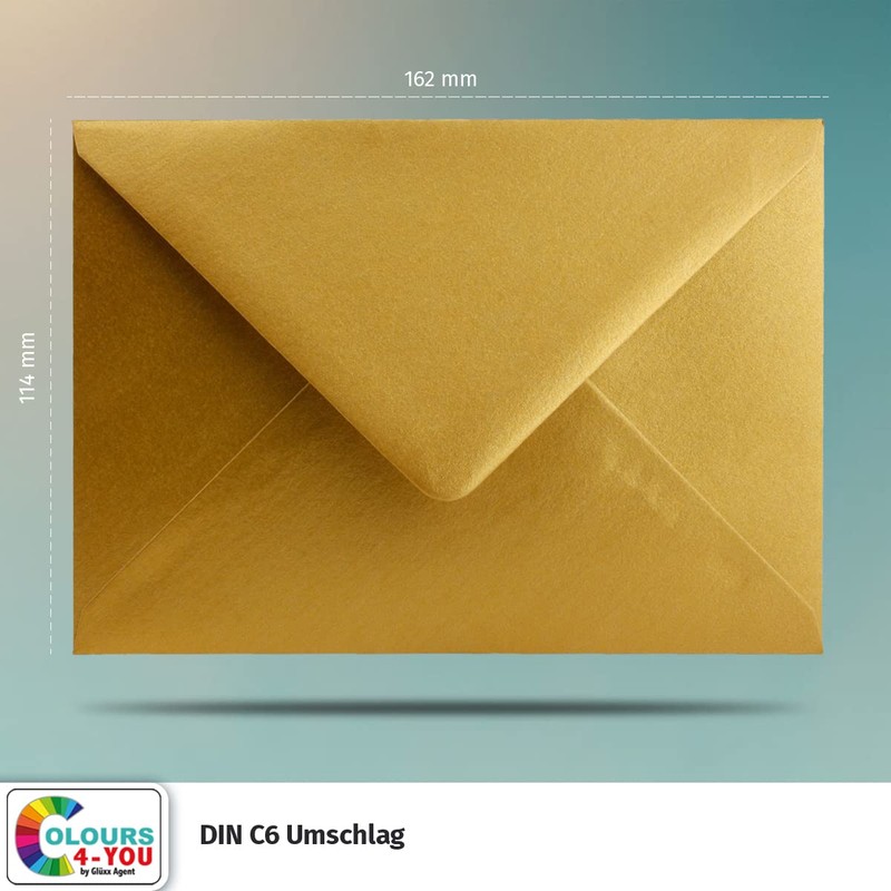 COLOURS-4-YOU Envelopes, DIN C6, Gold, 11.4 x 16.2 cm, 110